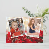 金ゴールドエレガントポインセチア・メリークリスマス2枚の写真 シーズンカード (スタンド正面)