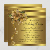 金ゴールドエレガントポインセティアブラック金ゴールドクリスマスパーティー 招待状 (正面/裏面)