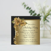 金ゴールドエレガントポインセティアブラック金ゴールドクリスマスパーティー 招待状 (スタンド正面)