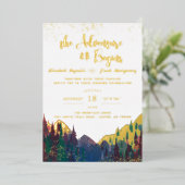 金ゴールドエレガントマウンテン結婚式招待状 箔招待状 (立ち正面)