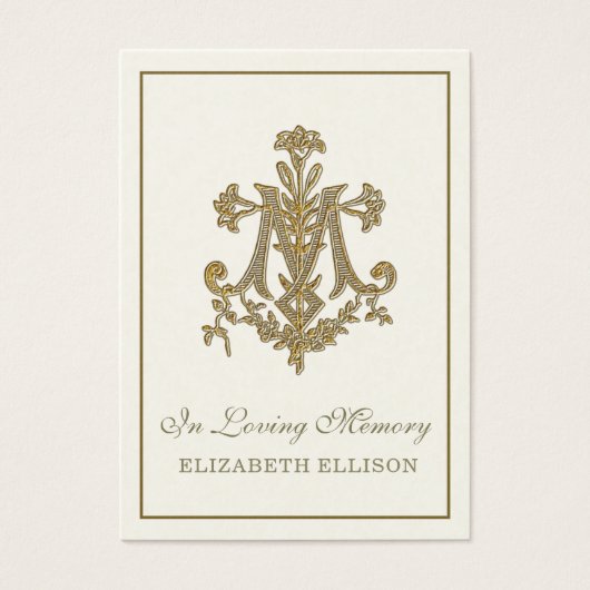 金ゴールドエレガントマリアン十字葬式祈りの言葉カード (正面)