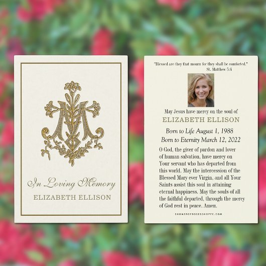 金ゴールドエレガントマリアン十字葬式祈りの言葉カード