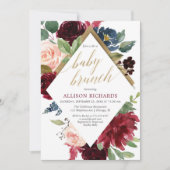 金ゴールドエレガントマルサラのブルゴーニュのピンクベビーブランチ 招待状 (正面)