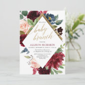 金ゴールドエレガントマルサラのブルゴーニュのピンクベビーブランチ 招待状 (スタンド正面)