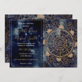 金ゴールドエレガントマンダラアイサンムーンネイビーブルー 招待状 (正面/裏面)