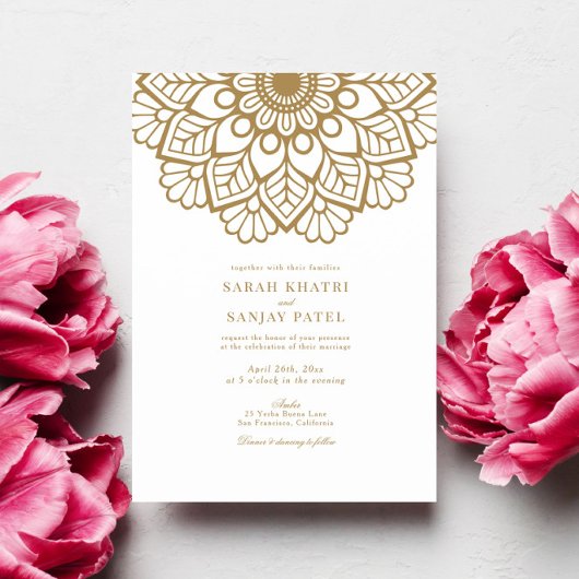 金ゴールドエレガントマンダラインディアン結婚式招待状