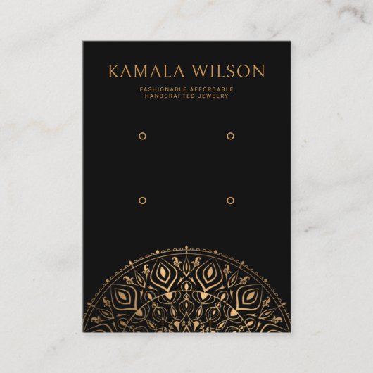 金ゴールドエレガントマンダラツーペアイヤリングディスプレイカード 名刺 (正面)