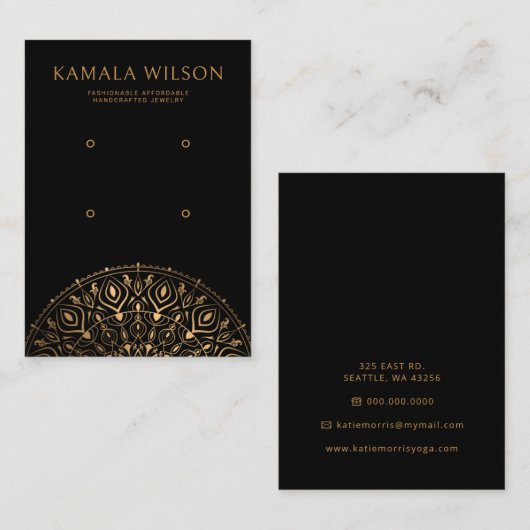 金ゴールドエレガントマンダラツーペアイヤリングディスプレイカード 名刺 (正面/裏面)