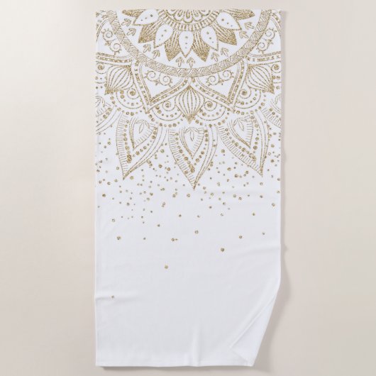 金ゴールドエレガントマンダラドットデザイン ビーチタオル (正面)