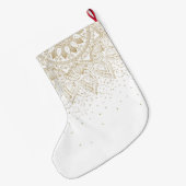 金ゴールドエレガントマンダラドットデザイン ラージクリスマスストッキング (裏面 (吊り時))