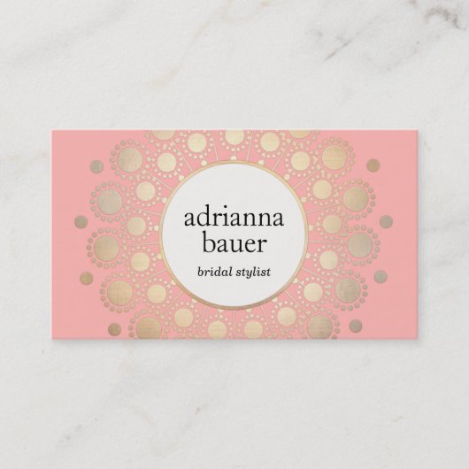 金ゴールドエレガントマンダラピンク美しいサロン 名刺 (正面)