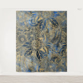 金ゴールドエレガントマンダラフラワーズブルーネブラ タペストリー (正面)