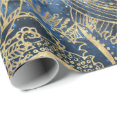 金ゴールドエレガントマンダラフラワーズブルーネブラ ラッピングペーパー (ロールコーナー)