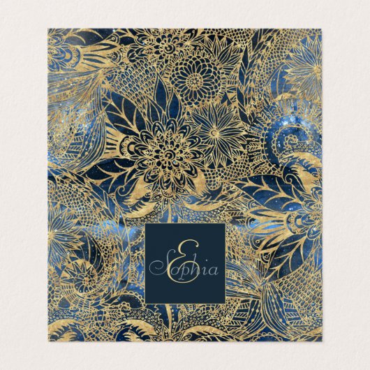 金ゴールドエレガントマンダラフラワーズブルーネブラ 名刺 (外部フラット)