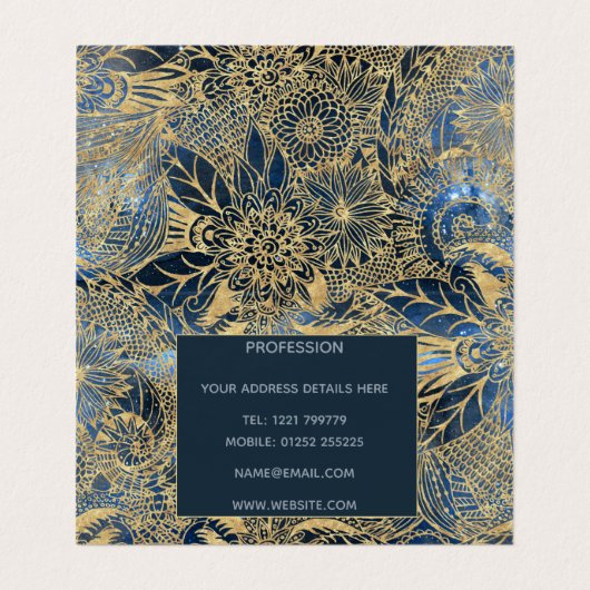 金ゴールドエレガントマンダラフラワーズブルーネブラ 名刺 (内部フラット)