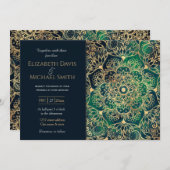 金ゴールドエレガントマンダラフローラグリーンブルー 招待状 (正面/裏面)