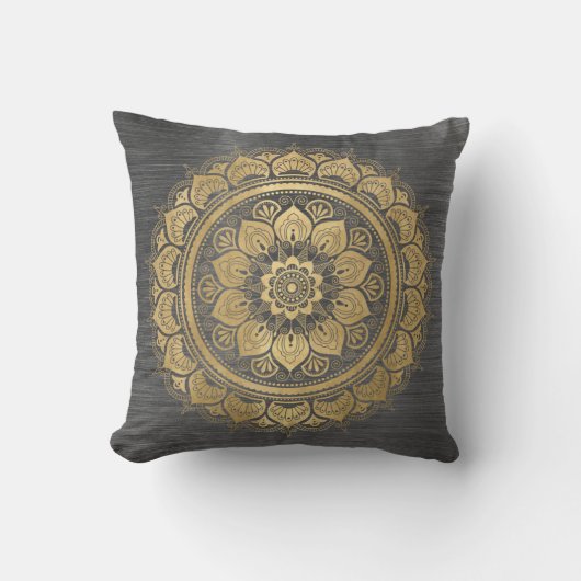 金ゴールドエレガントマンダラフローラルパターン装飾用クッション クッション (正面)