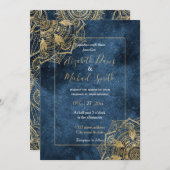 金ゴールドエレガントマンダラブルーウィムシーデザイン 招待状 (正面/裏面)