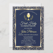 金ゴールドエレガントマンダラブルーファースト聖餐式 招待状 (正面)