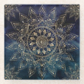 金ゴールドエレガントマンダラブルー銀河系 ガラスコースター (正面)