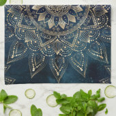 金ゴールドエレガントマンダラブルー銀河系 キッチンタオル (折り畳み)