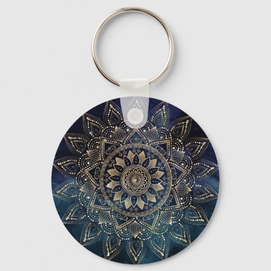 金ゴールドエレガントマンダラブルー銀河系 キーホルダー (正面)