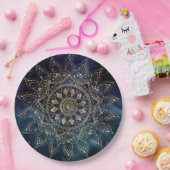 金ゴールドエレガントマンダラブルー銀河系 ペーパープレート (パーティー)