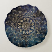 金ゴールドエレガントマンダラブルー銀河系 ラウンドクッション (裏面)