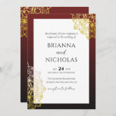 金ゴールドエレガントマンダラレッドインディアン結婚ズ 招待状 (正面/裏面)