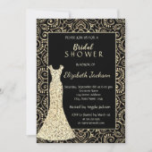金ゴールドエレガントマンダラ、グリッタードレスブライダルシャワー 招待状 (正面)