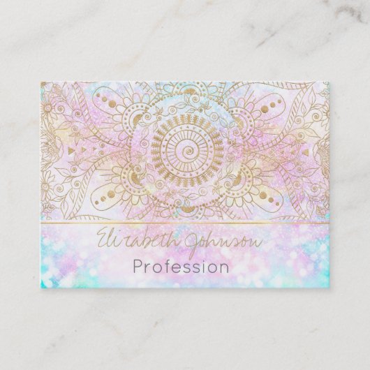 金ゴールドエレガントマンダラ&ホログラフィックグリッターデザイン 名刺 (正面)