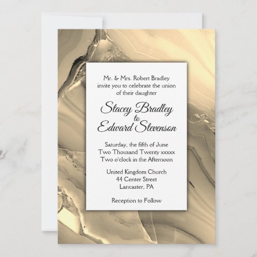 金ゴールドエレガントマーブルゲート結婚式招待状 招待状 (正面)