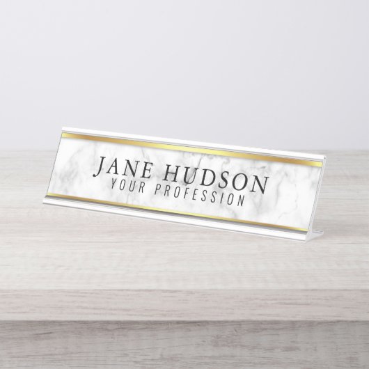 金ゴールドエレガントマーブルモダンデスク名プレート デスクネームプレート (正面)