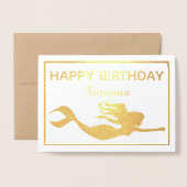 金ゴールドエレガントマーメイドハッピーバースデー実在 箔カード (封筒付き正面)