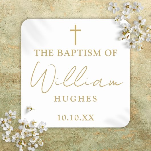 金ゴールドエレガントミニマリスト洗礼《キリスト教》洗礼式や命名式 スクエアシール