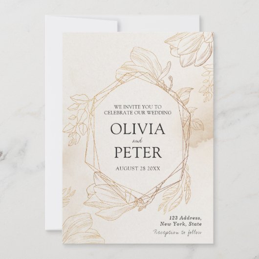 金ゴールドエレガントミニマル結婚式招待状 招待状 (正面)