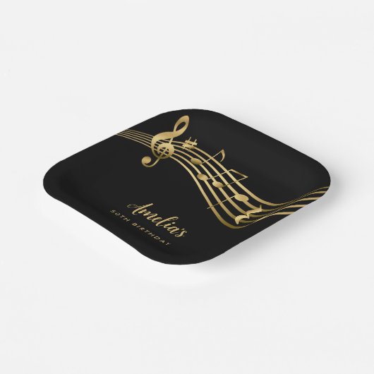 金ゴールドエレガントミュージックノート50誕生日ブラック ペーパープレート (傾斜あり)