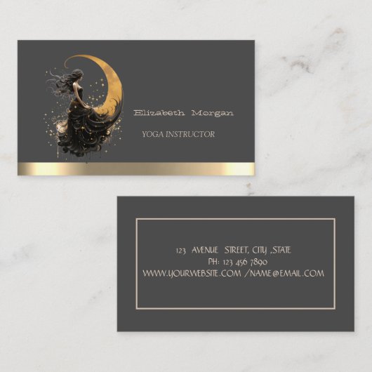 金ゴールドエレガントムーンガールヨガインストラクタービジネス 名刺 (正面/裏面)