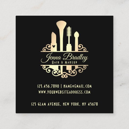 金ゴールドエレガントメイクアップツール美しい業界 スクエア名刺 (裏面)