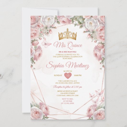 金ゴールドエレガントメキシカンピンクの花キンセアニラ 招待状 (正面)