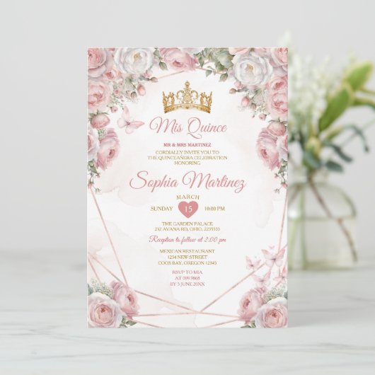 金ゴールドエレガントメキシカンピンクの花キンセアニラ 招待状 (スタンド正面)