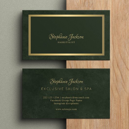 金ゴールドエレガントメタリックダークエメラルドグリーン 名刺