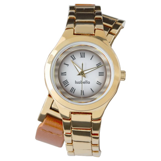 金ゴールドエレガントメタリックローマ数字 – DIY名 腕時計 (正面)