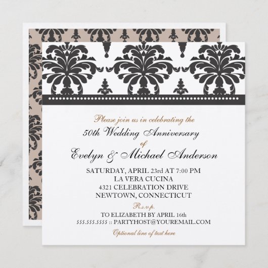 金ゴールドエレガントメタリック50周年記念パーティー 招待状 (正面/裏面)