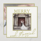 金ゴールドエレガントメリーと結婚した2枚の写真 サンキューカード (正面/裏面)