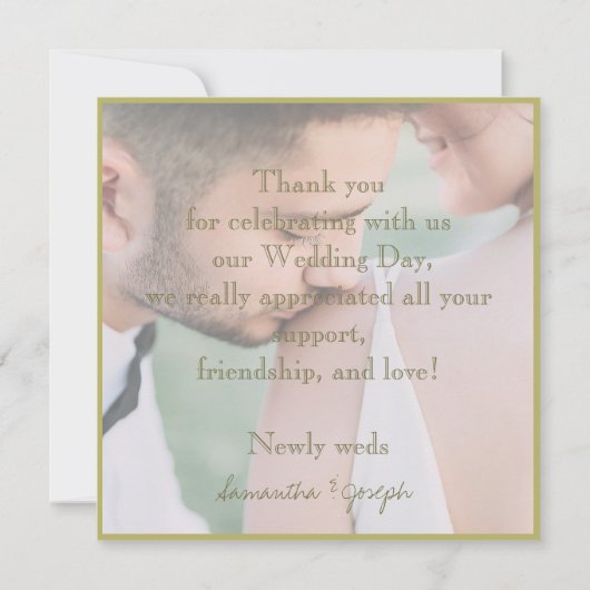 金ゴールドエレガントメリーと結婚した2枚の写真 サンキューカード (裏面)
