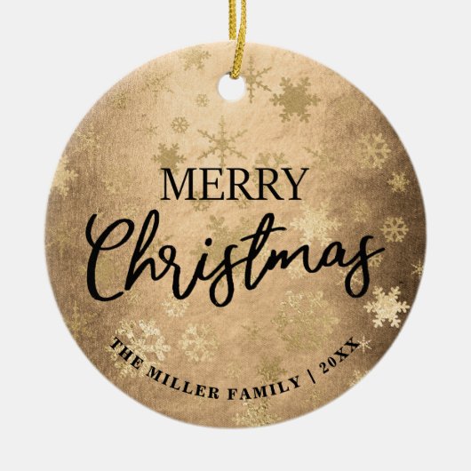 金ゴールドエレガントメリークリスマスの雪片パターン セラミックオーナメント (正面)