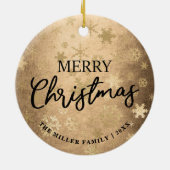 金ゴールドエレガントメリークリスマスの雪片パターン セラミックオーナメント (裏面)