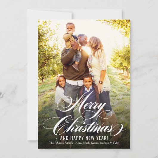 金ゴールドエレガントメリークリスマススクリプトの写真 シーズンカード (正面)