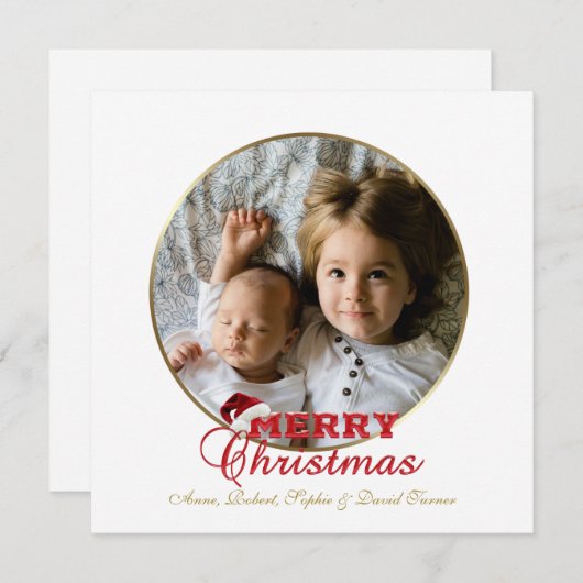 金ゴールドエレガントメリークリスマススクリプトフォトモノグラム シーズンカード (正面/裏面)